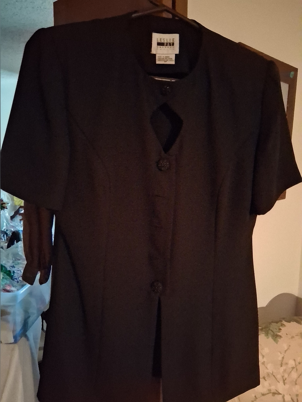 Leslie Fay Black Short-Sleeve Blouse Jacket